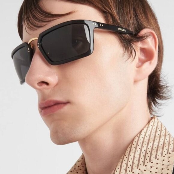 NEW PRADA PRA11S 1AB5S0 BLACK/ DARK GREY SUNGLASSES - Picture 1 of 10